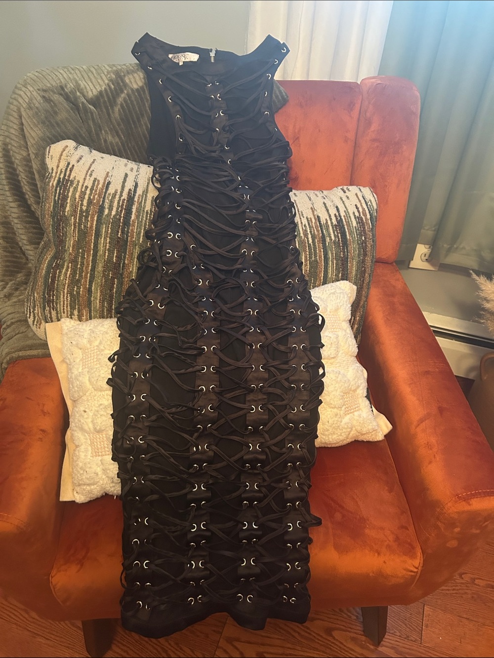 House of CB Black Lace-Up Midi Dress